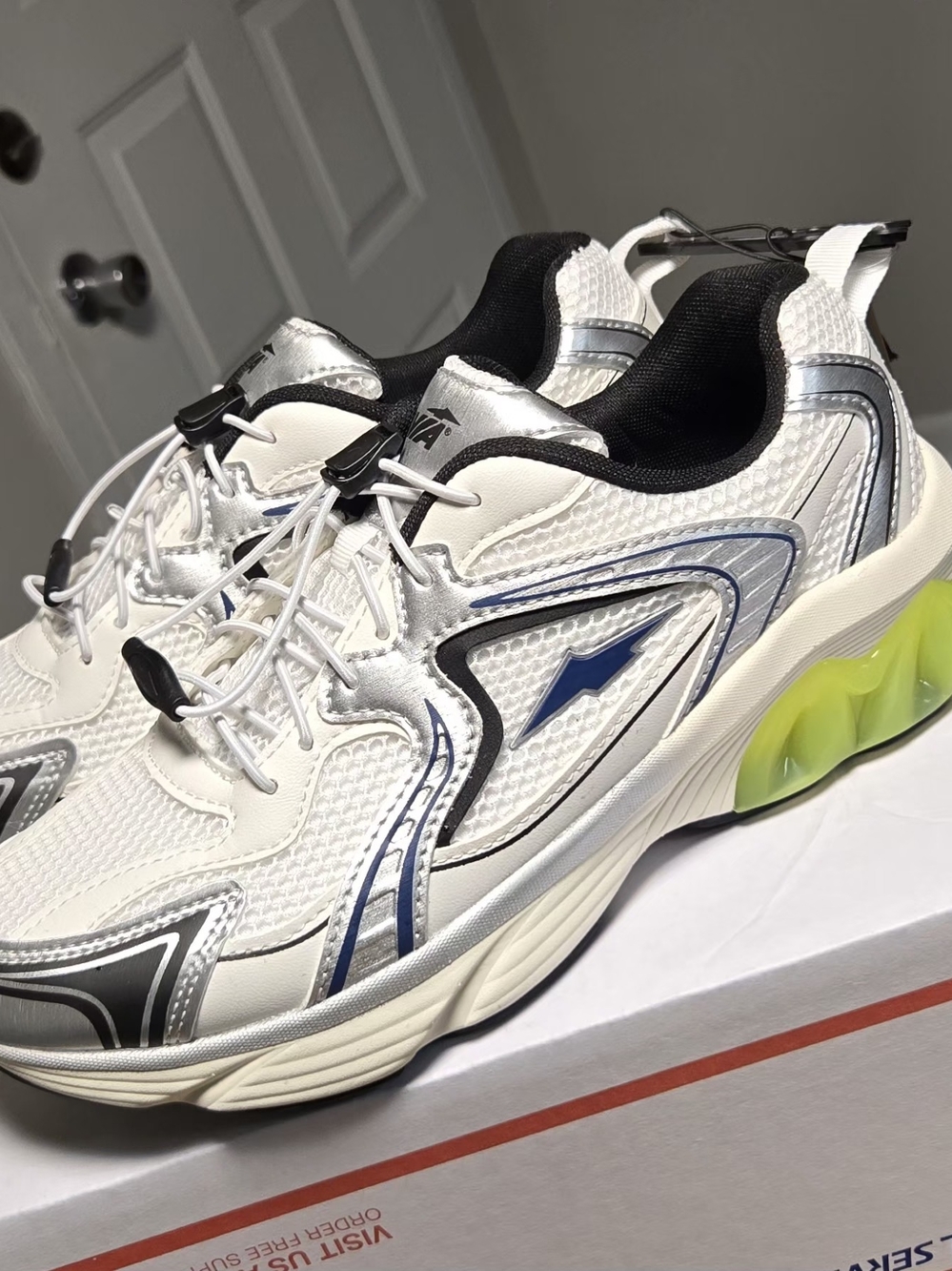 Women's White Athletic Sneakers with Neon Accent